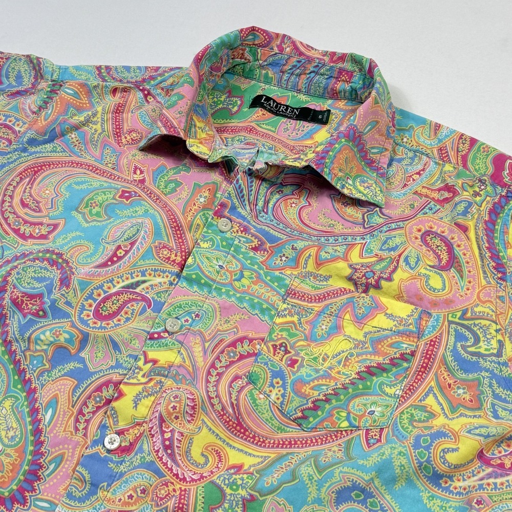 Lauren Ralph Lauren Shirt Womens Small Multicolor Paisley Tunic Top Button Front